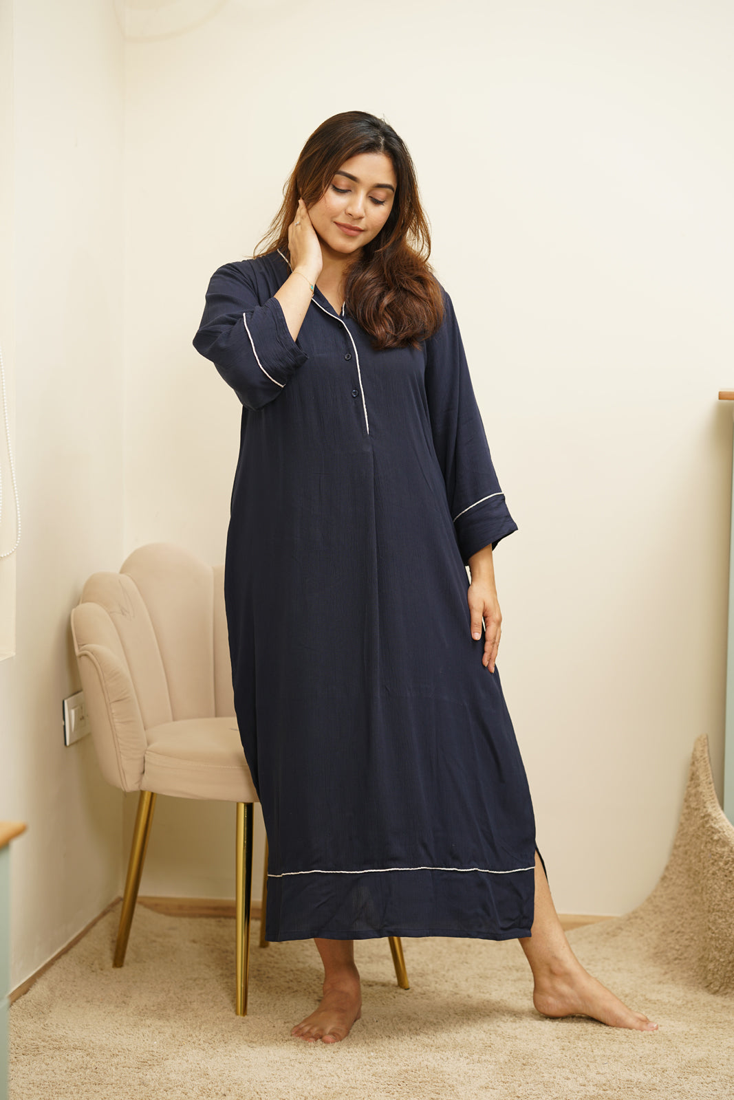 Cherrie Navy Blue Long PJ Gown