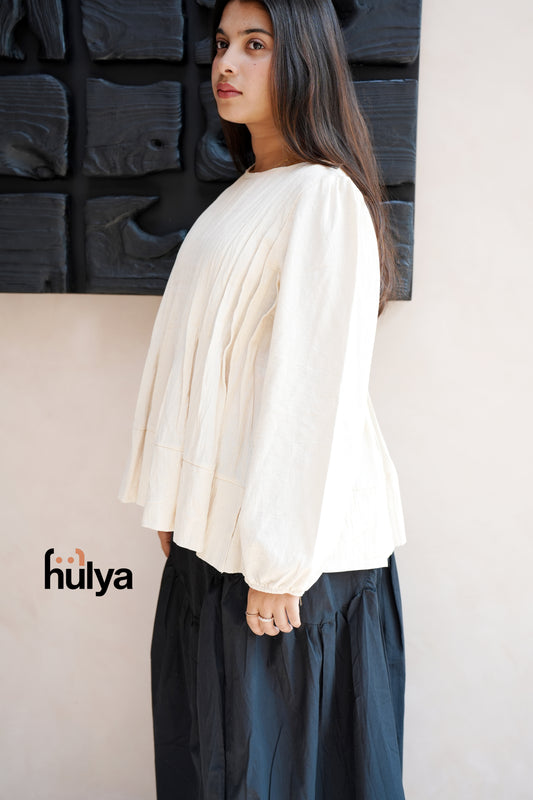 Beige Cotlinen Modeline Short Top