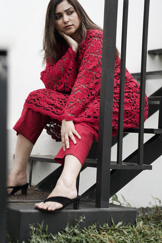 Crimson Whisper Lace Dress