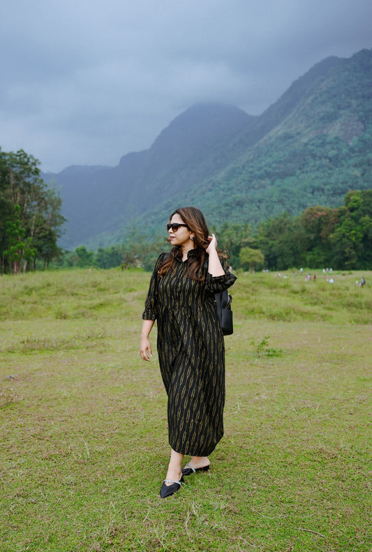 Midnight Ikat Flair Dress