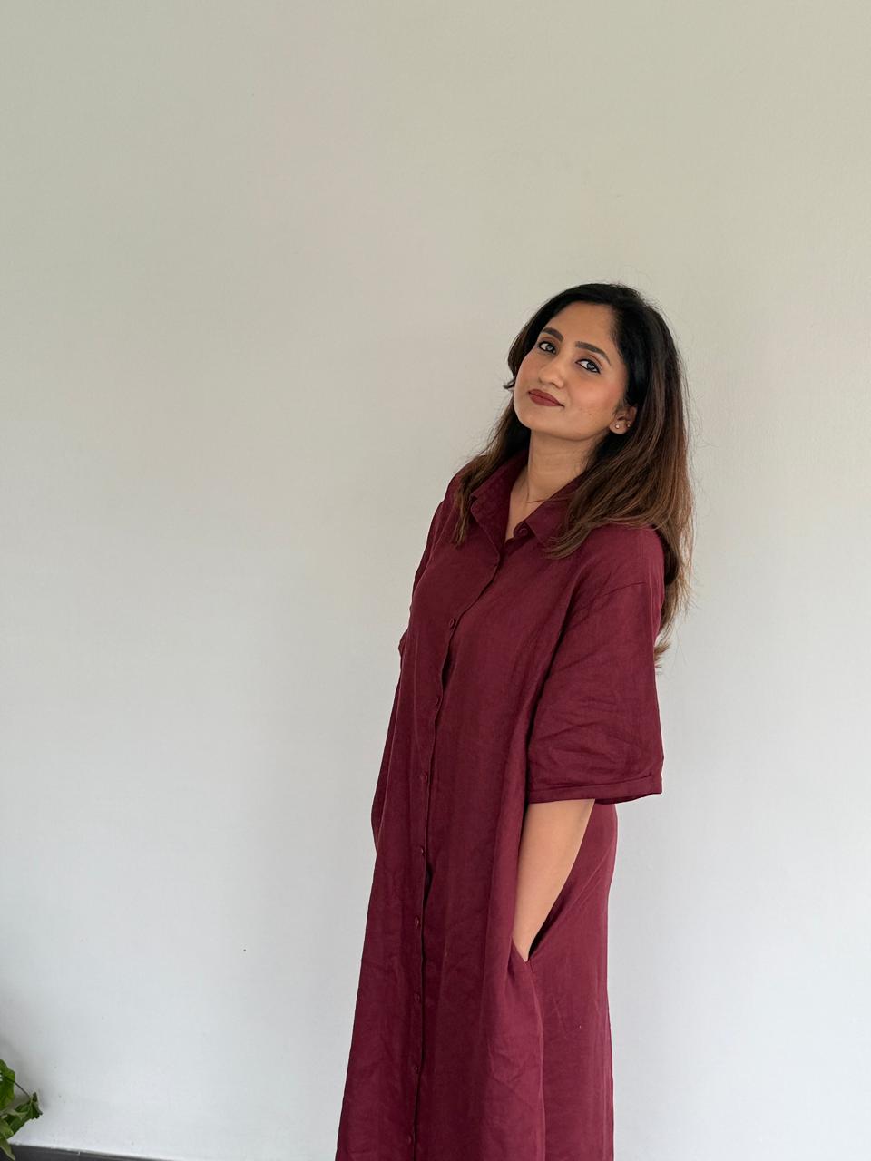 Maroon Muse Linen Shirt