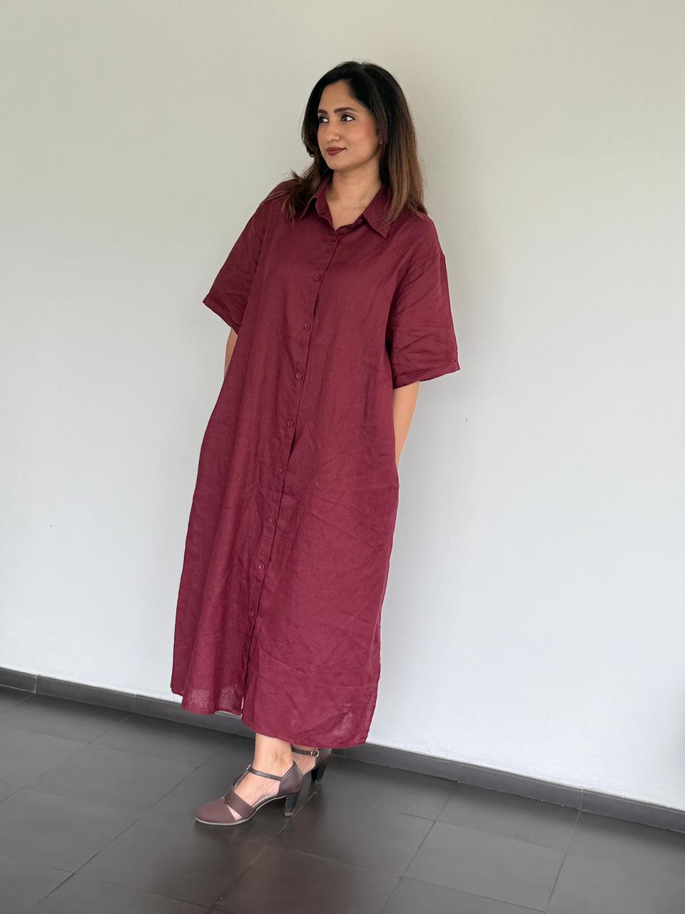 Maroon Muse Linen Shirt