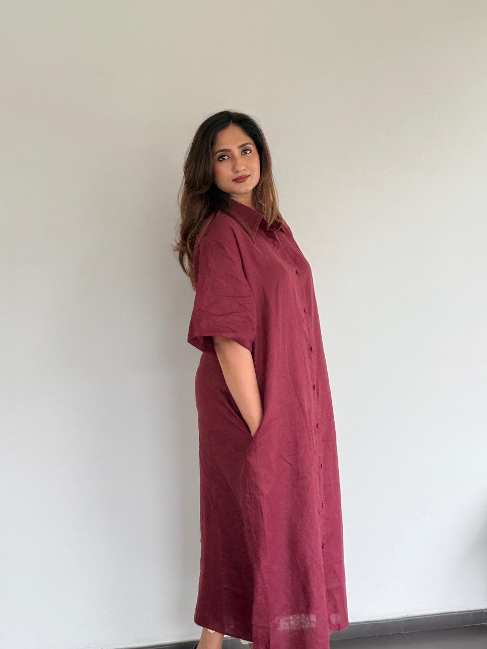 Maroon Muse Linen Shirt