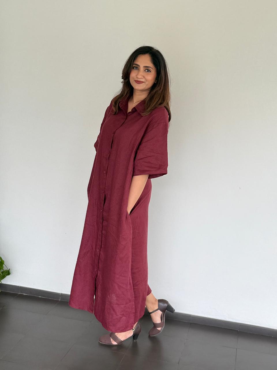 Maroon Muse Linen Shirt