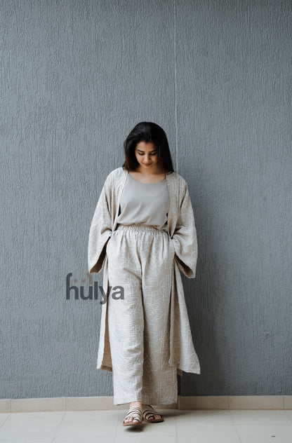 Oula_Wow Cotton Linen Modest Wear - Beige With Black Inner