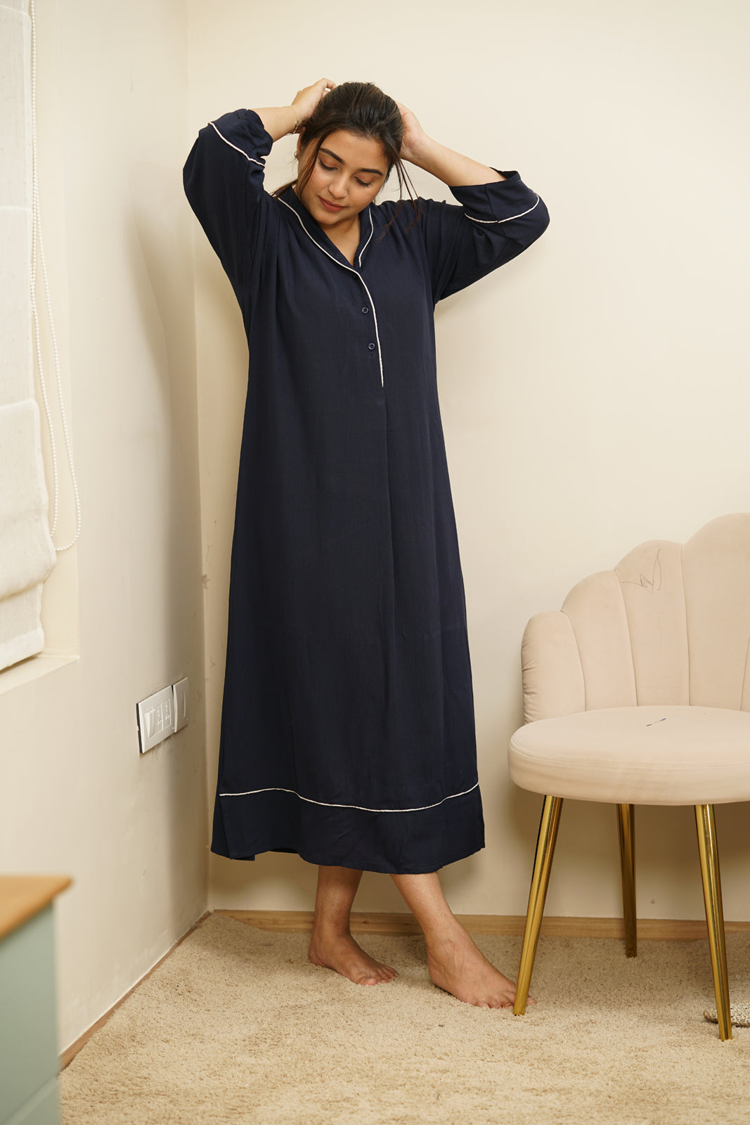 Cherrie Navy Blue Long PJ gown