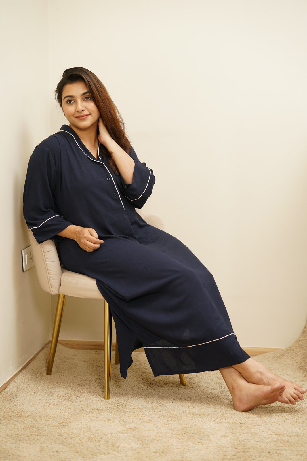 Cherrie Navy Blue Long PJ gown