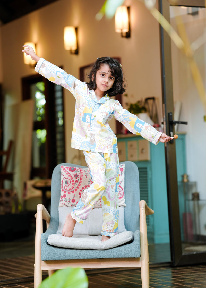 Pastel Teddy Fun PJ Set (Full Sleeve) 🧸🌈