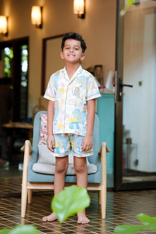 Pastel Teddy Fun PJ Set (Short Sleeve) 🧸☀️