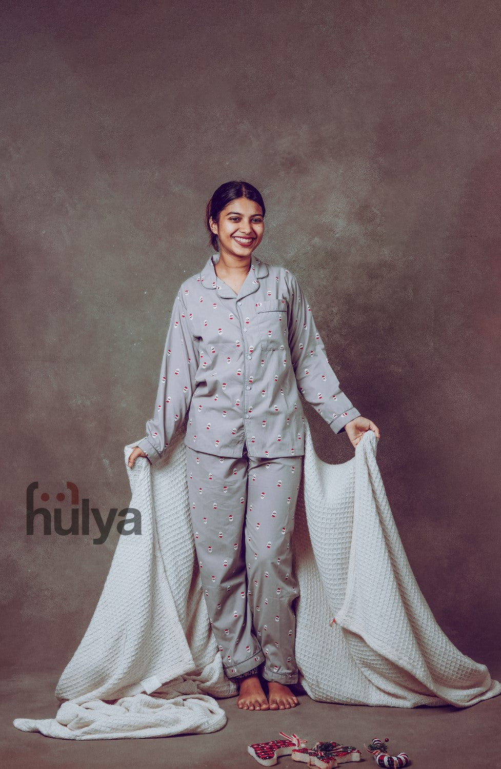 Hulya GREY XMAS PRINTED Pyjama Set for Adults