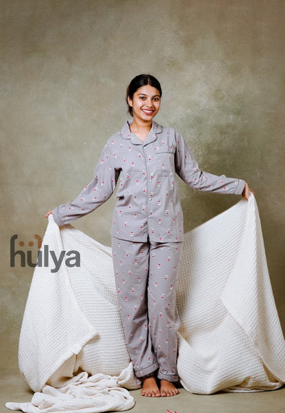 Hulya GREY XMAS PRINTED Pyjama Set for Adults