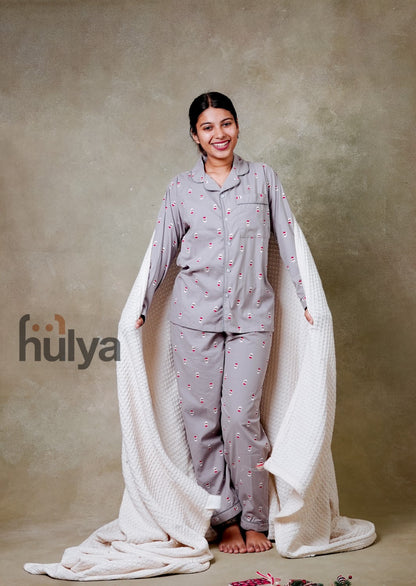 Hulya GREY XMAS PRINTED Pyjama Set for Adults