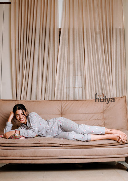 Hulya GREY XMAS PRINTED Pyjama Set for Adults