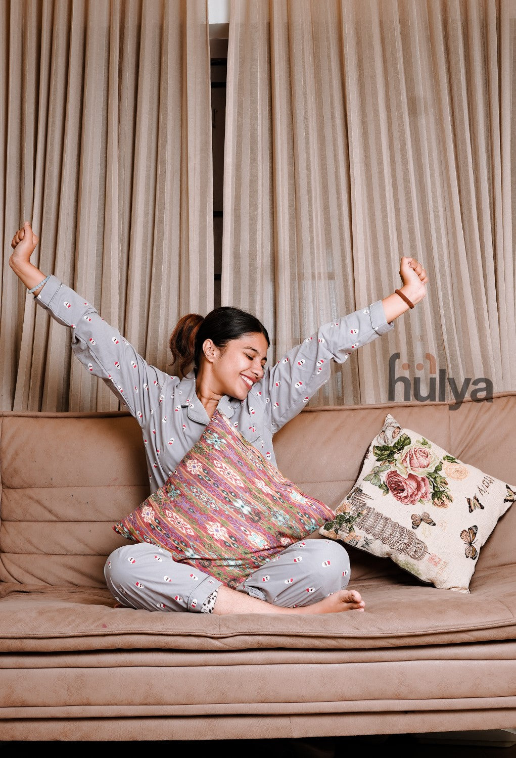 Hulya GREY XMAS PRINTED Pyjama Set for Adults