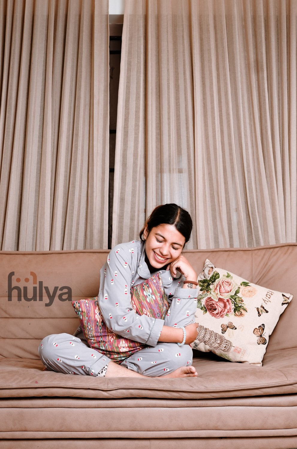 Hulya GREY XMAS PRINTED Pyjama Set for Adults