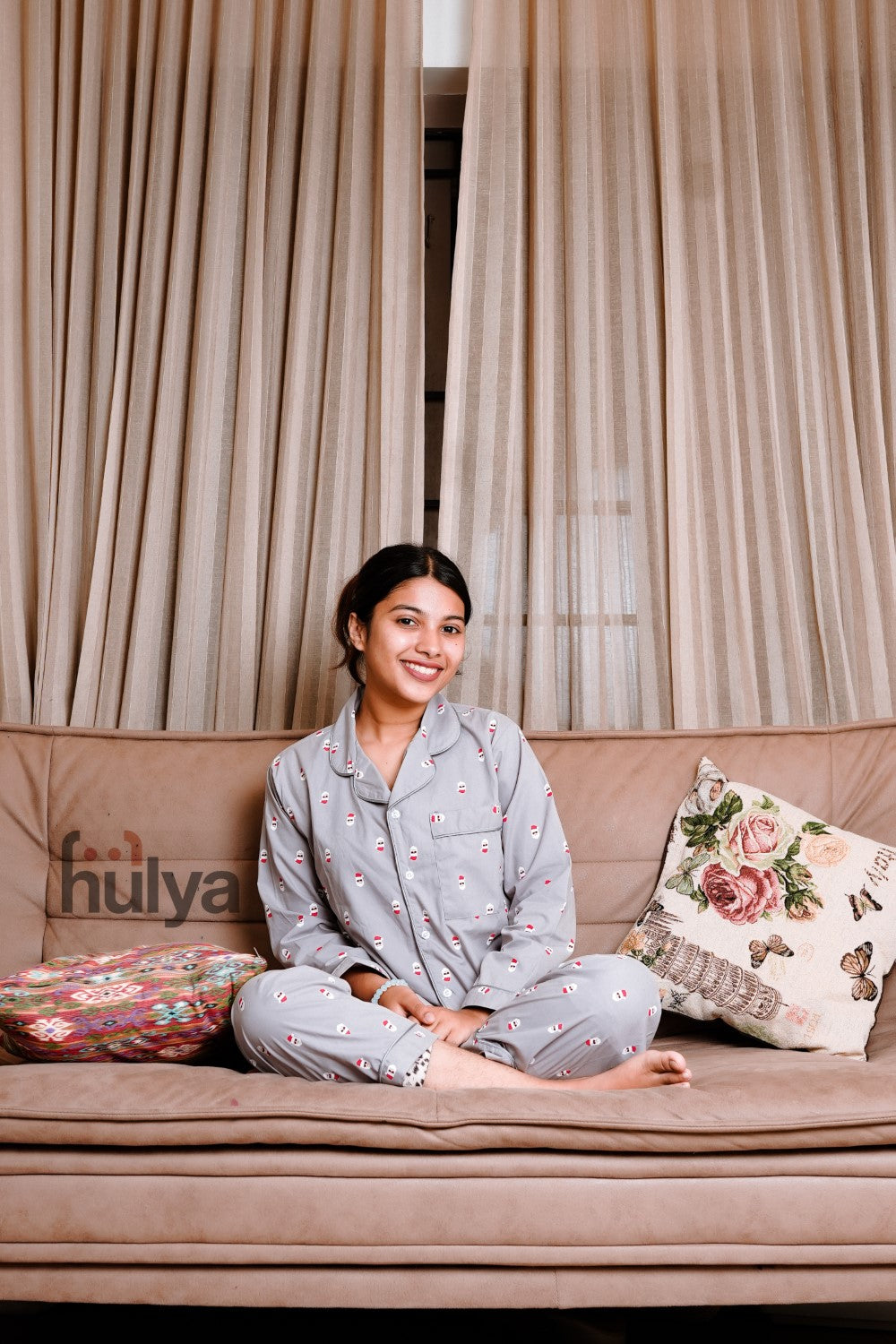 Hulya GREY XMAS PRINTED Pyjama Set for Adults