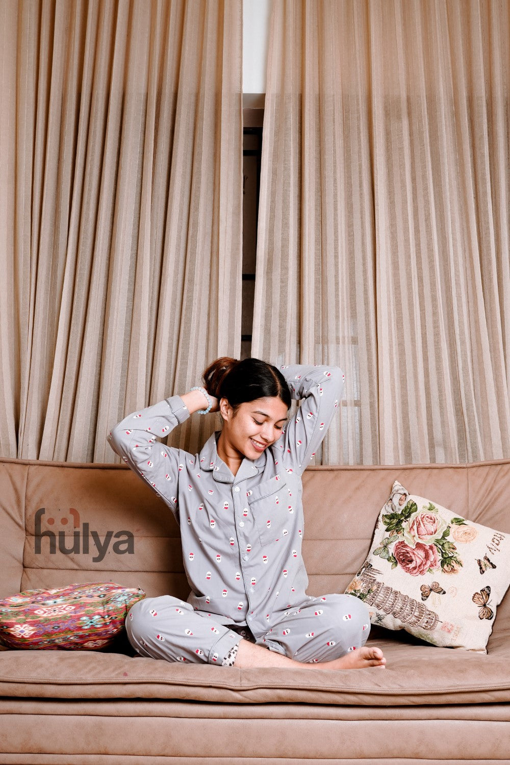 Hulya GREY XMAS PRINTED Pyjama Set for Adults