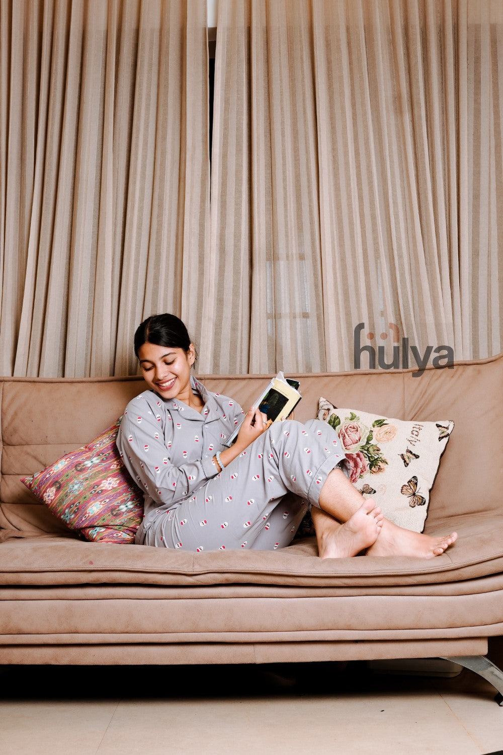 Hulya GREY XMAS PRINTED Pyjama Set for Adults