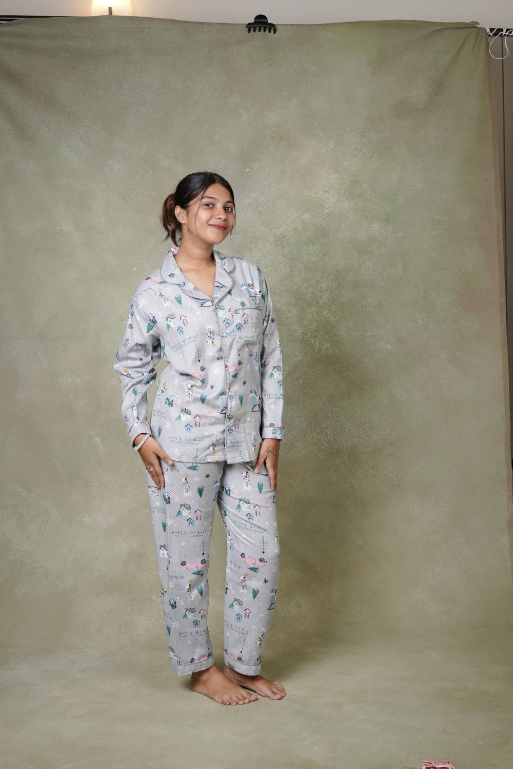 Hulya GREY XMAS PRINTED Pyjama Set for Adults