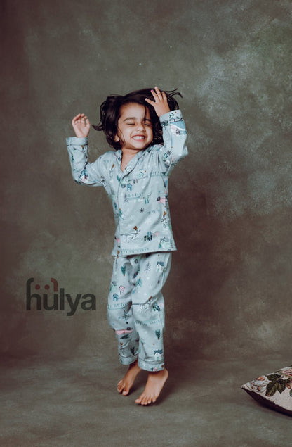 Hulya GREY SANTA PRINTED Soft Cotton Pyjama Sets For Kids