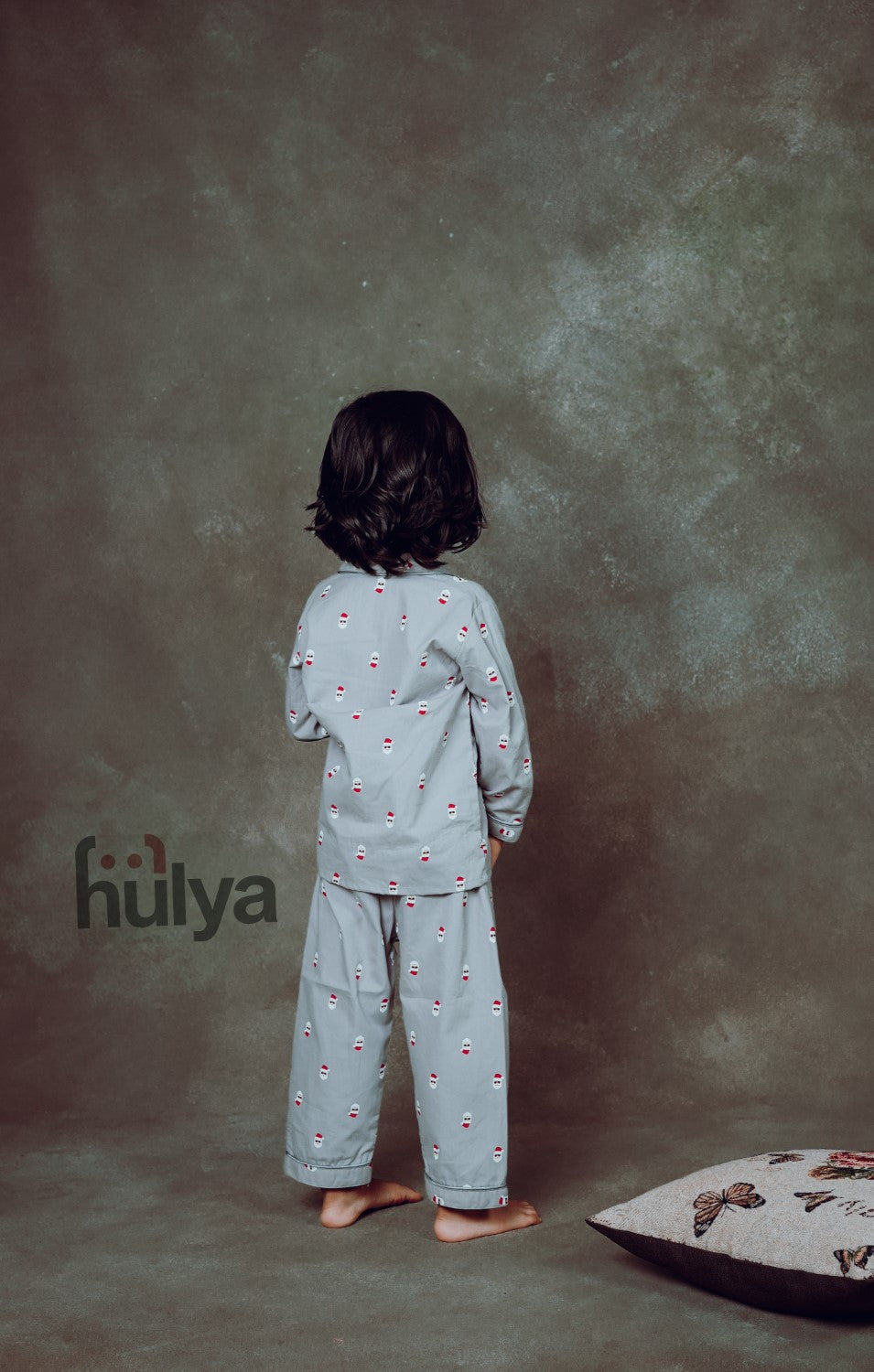 Hulya GREY SANTA PRINTED Soft Cotton Pyjama Sets For Kids