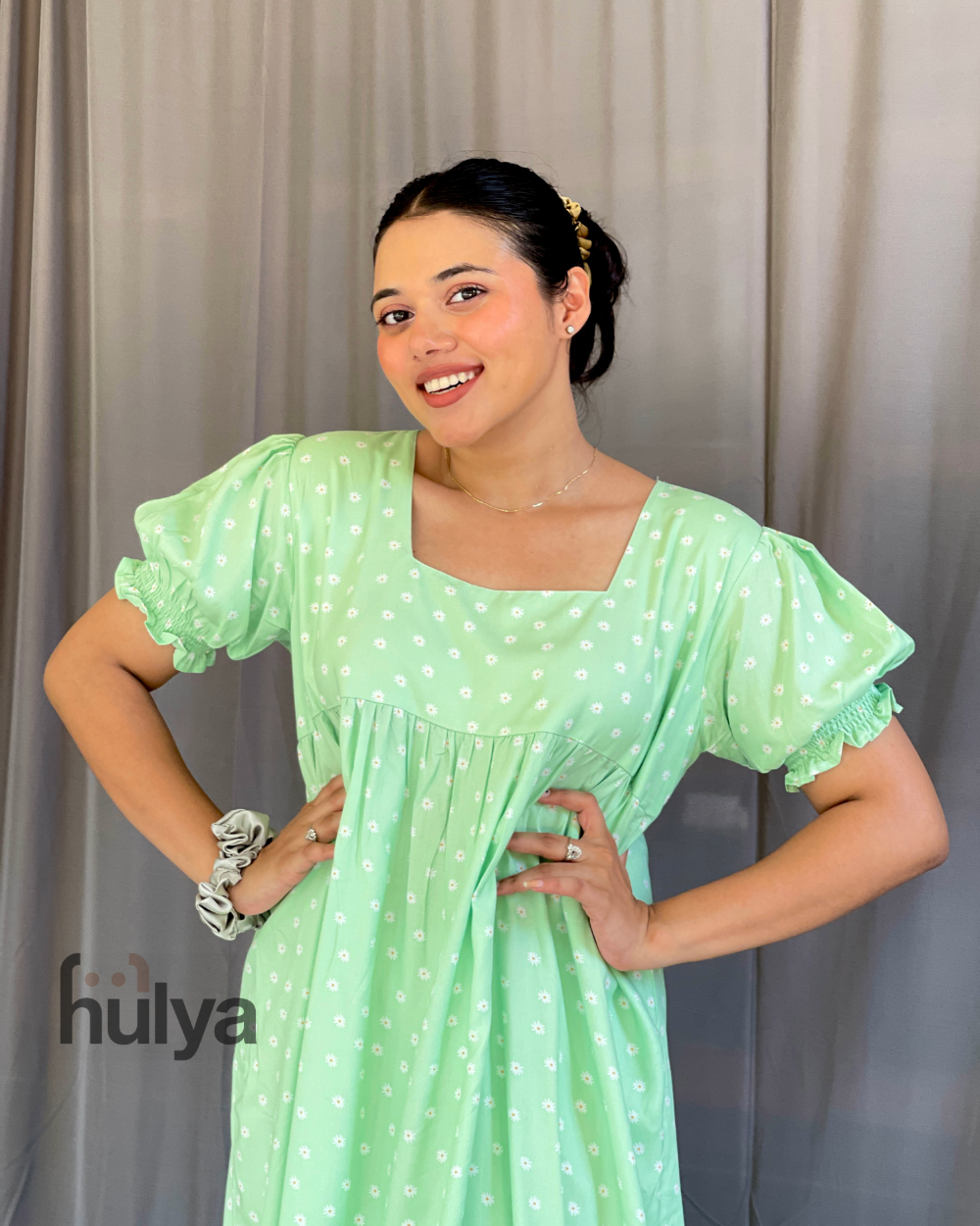 Mint Green Korean inspired Cozy Gown_ Bertha collar