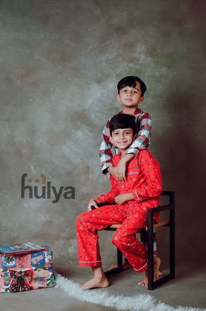 Hulya RED XMAS Printed Comfy Soft Cotton Pyjama Sets For Kids