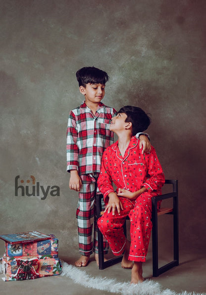 Hulya RED XMAS Printed Comfy Soft Cotton Pyjama Sets For Kids