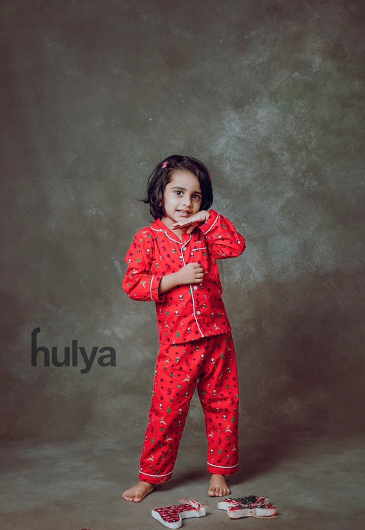 Hulya RED XMAS Printed Comfy Soft Cotton Pyjama Sets For Kids