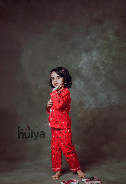 Hulya RED XMAS Printed Comfy Soft Cotton Pyjama Sets For Kids