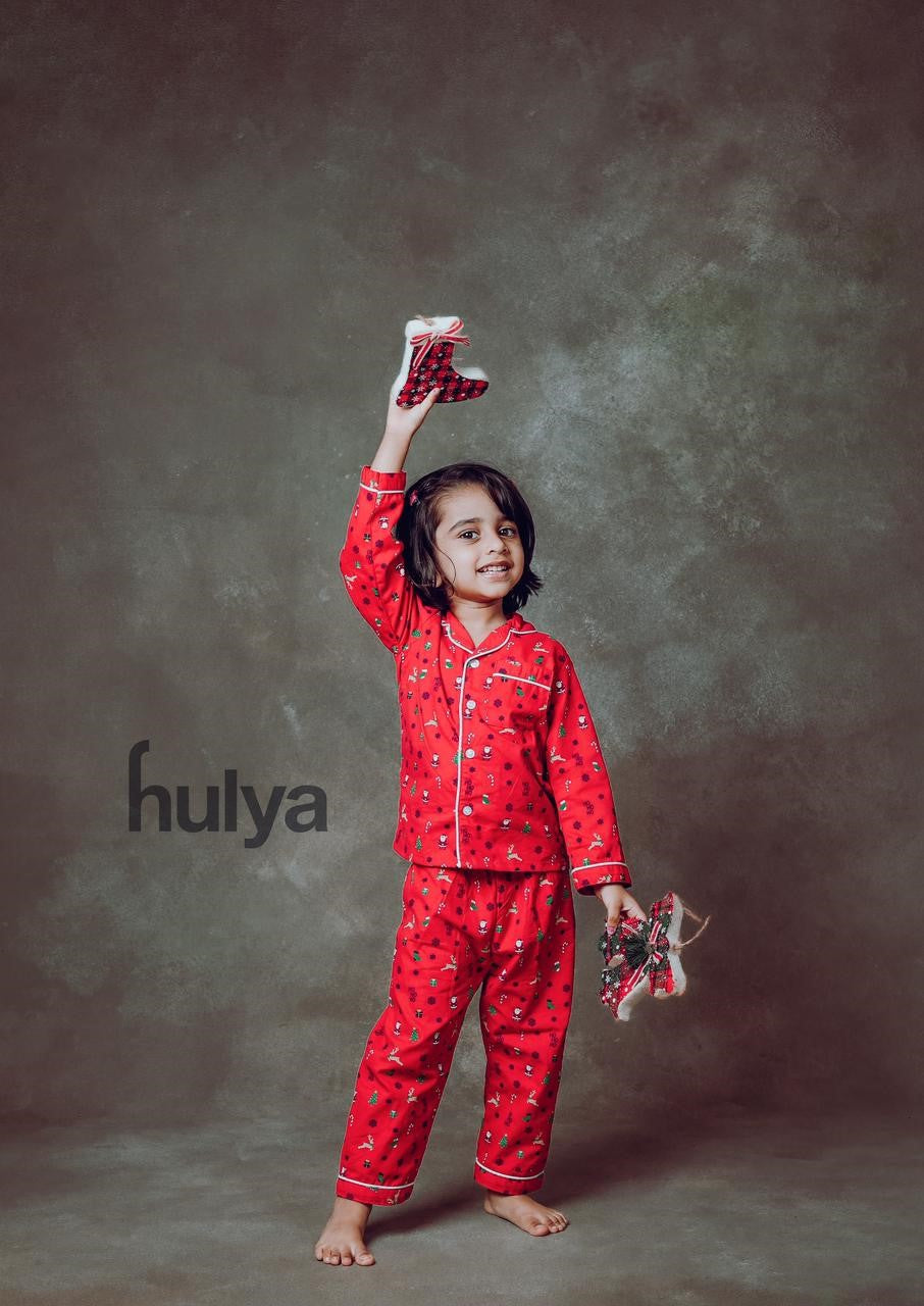 Hulya RED XMAS Printed Comfy Soft Cotton Pyjama Sets For Kids