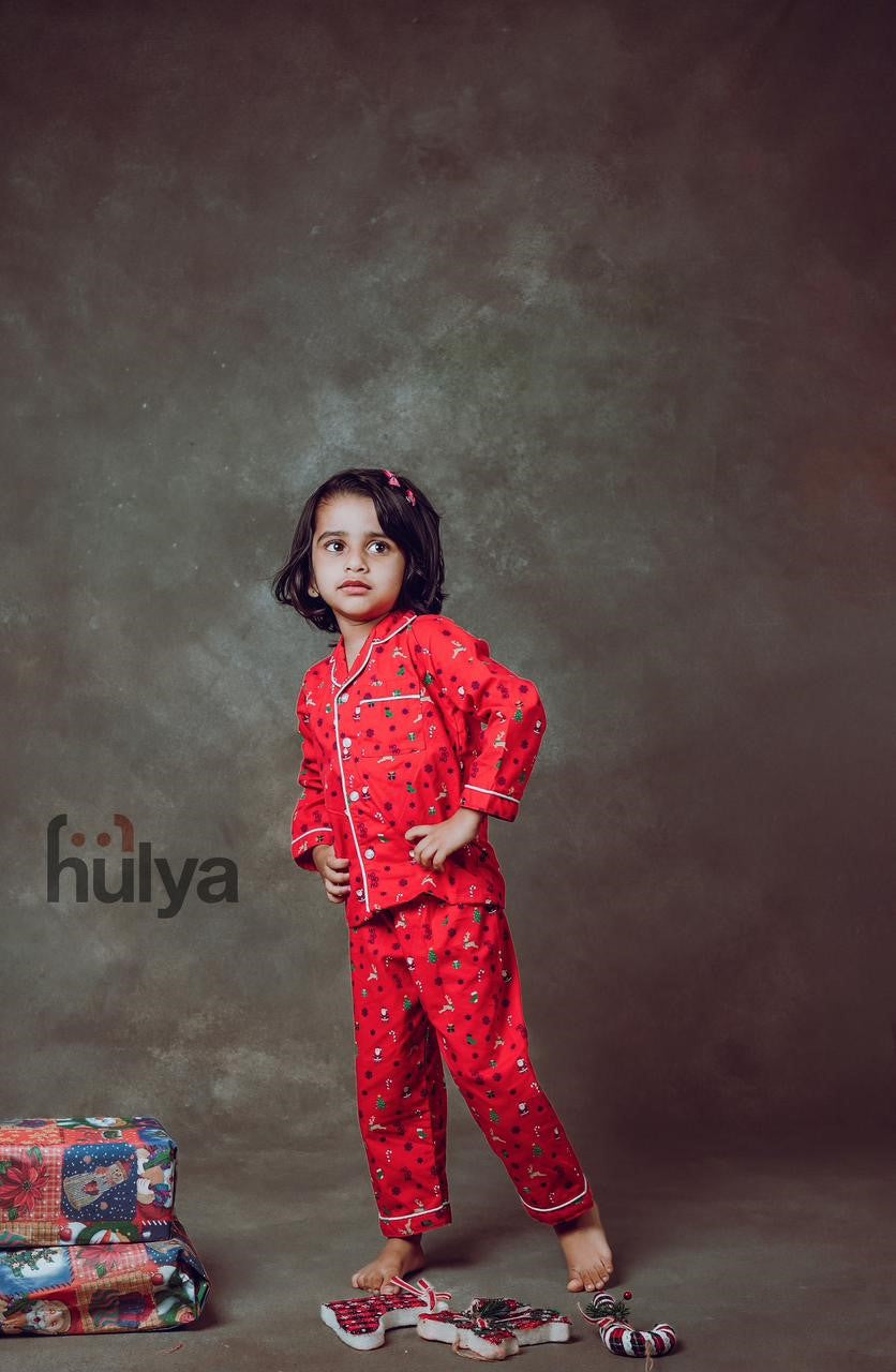 Hulya RED XMAS Printed Comfy Soft Cotton Pyjama Sets For Kids