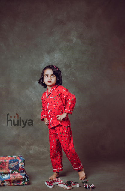 Hulya RED XMAS Printed Comfy Soft Cotton Pyjama Sets For Kids