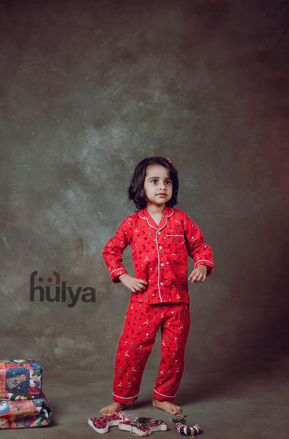 Hulya RED XMAS Printed Comfy Soft Cotton Pyjama Sets For Kids