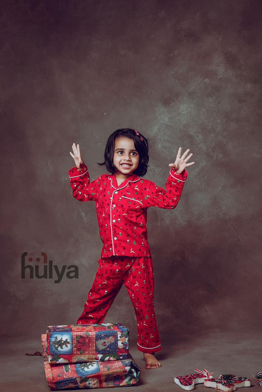 Hulya RED XMAS Printed Comfy Soft Cotton Pyjama Sets For Kids