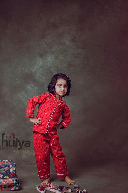 Hulya RED XMAS Printed Comfy Soft Cotton Pyjama Sets For Kids