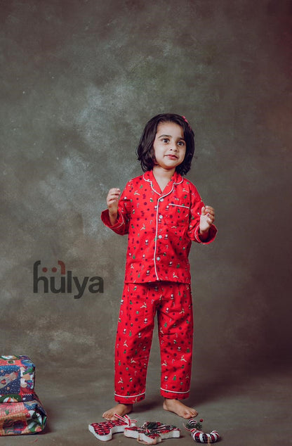 Hulya RED XMAS Printed Comfy Soft Cotton Pyjama Sets For Kids