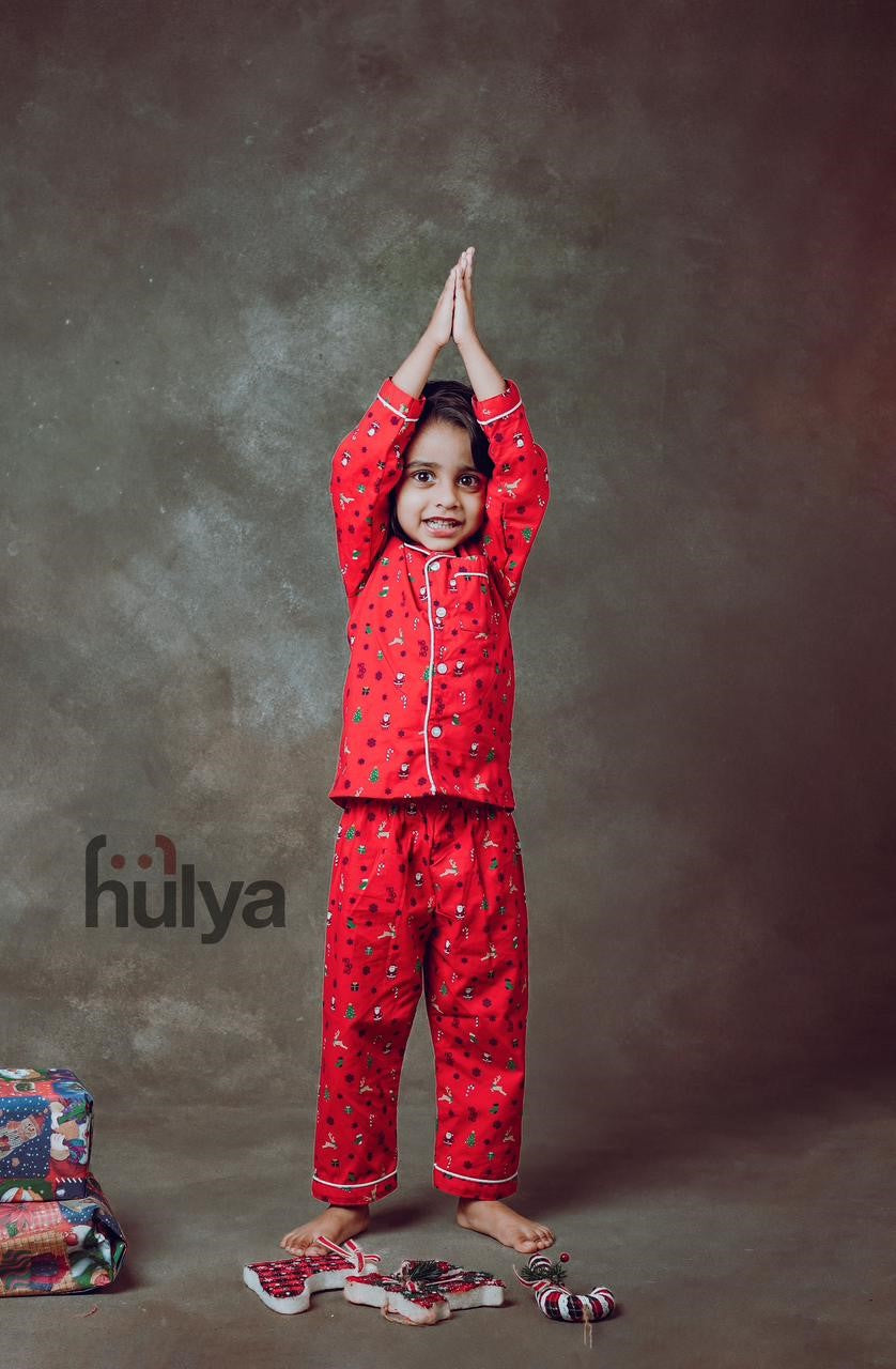 Hulya RED XMAS Printed Comfy Soft Cotton Pyjama Sets For Kids