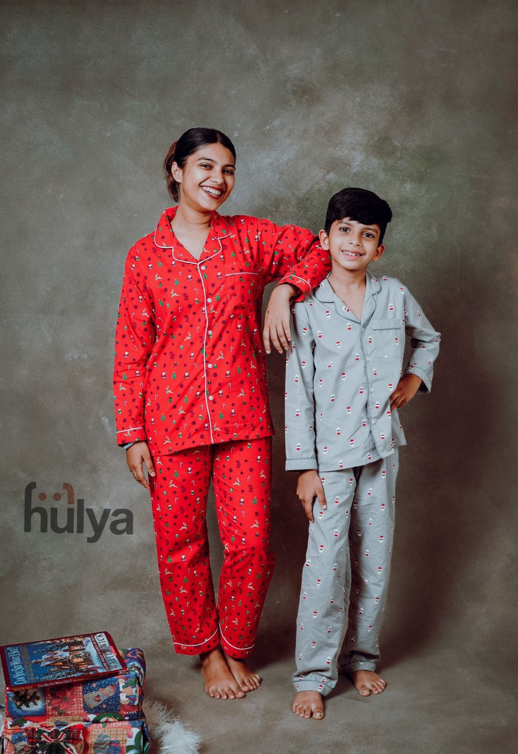 Hulya RED XMAS PRINTED Breathable Pyjama Set for Adults