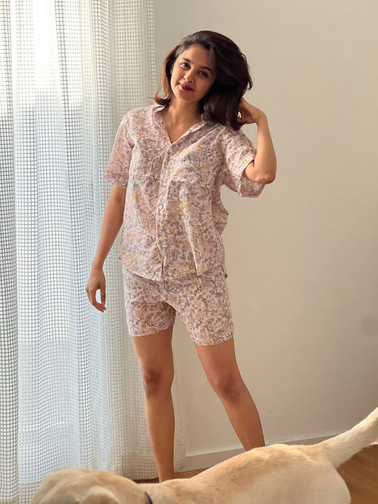 Serene Fluer Cotton Pyjamas Shorts Set