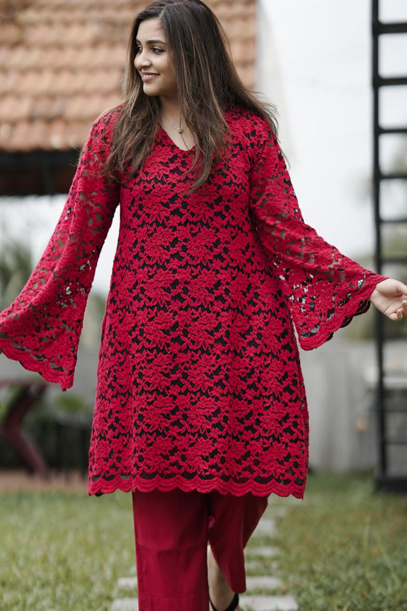 Crimson Whisper Lace Dress