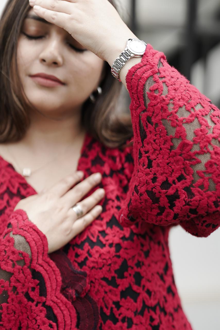 Crimson Whisper Lace Dress