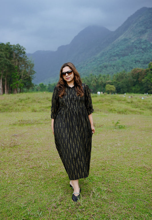 Midnight Ikat Flair Dress