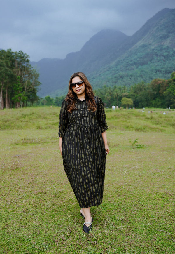 Midnight Ikat Flair Dress