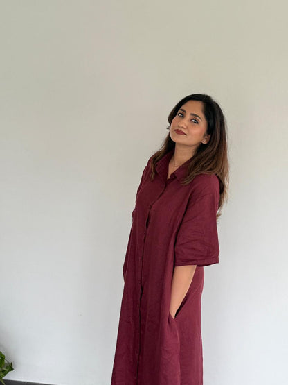 Maroon Muse Linen Shirt