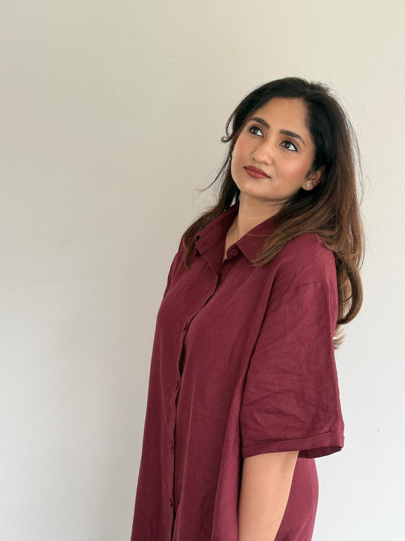 Maroon Muse Linen Shirt