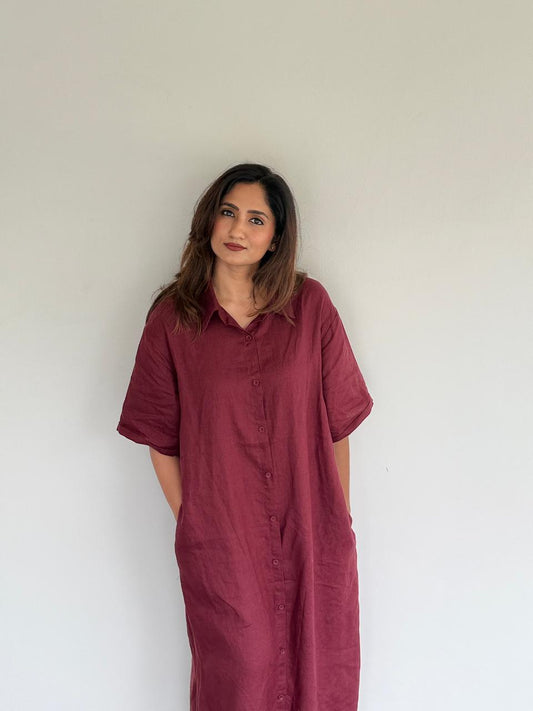 Maroon Muse Linen Shirt