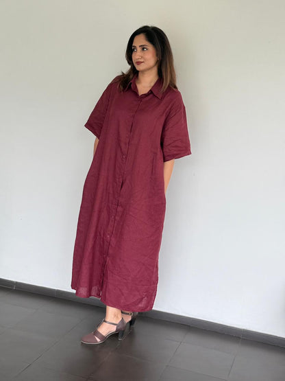 Maroon Muse Linen Shirt