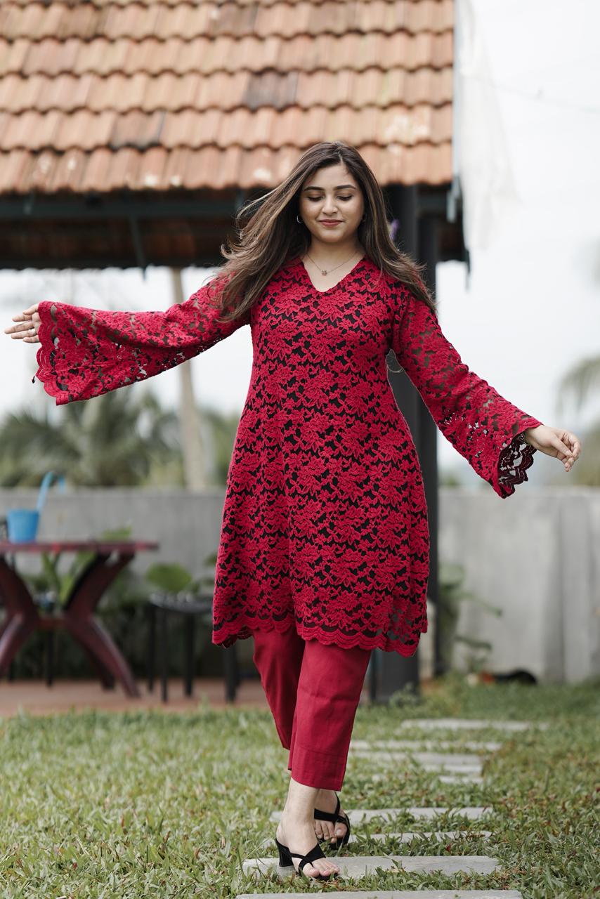 Crimson Whisper Lace Dress