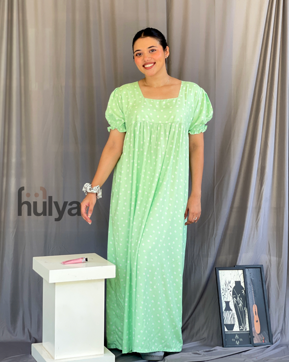 Mint Green Korean inspired Cozy Gown_ Bertha collar